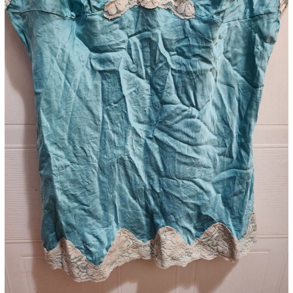 American Exchange Women's Y2K Style Tank Top 100% Silk Lace Hems Blue Size L - Picture 6 of 12